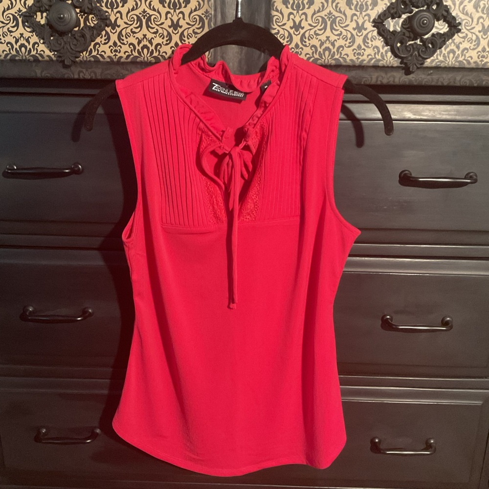 New York & Company Pink Sleeveless Blouse with Tie Front and Bib Collar